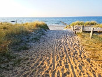 Scenic view of beach against clear sky