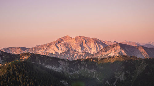 Scenic view of mountain against sky during sunset