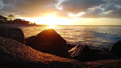 Scenic view of sea against sky during sunset