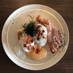 High angle view of breakfast served in plate