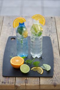 High angle view of drink on table