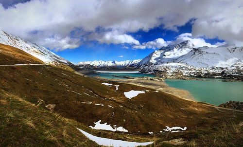 Panoramic view of lake against sky during winter