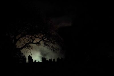 Silhouette trees against sky at night