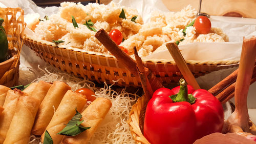 High angle view of vegetables on cutting board