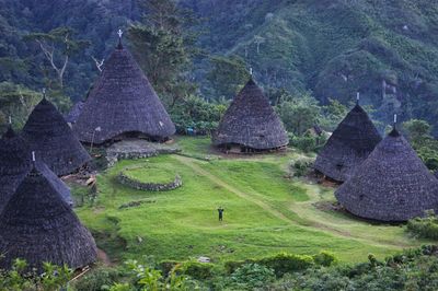 High angle view of waerebo village in, flores island 