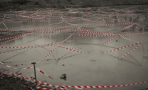 High angle view of christmas decorations on land