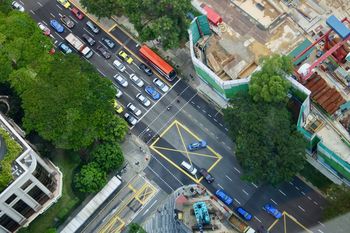 High angle view of city street