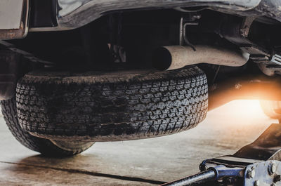 High angle view of tire on table