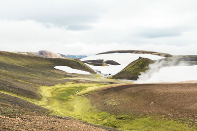 View of volcanic landscape in iceland on a cloudy day