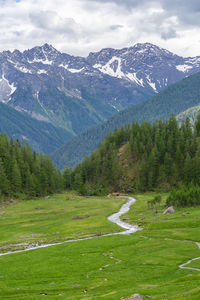 Scenic view of snowcapped mountains against sky