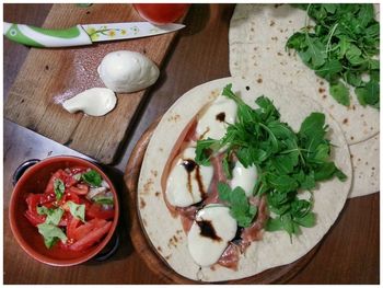 High angle view of food on table