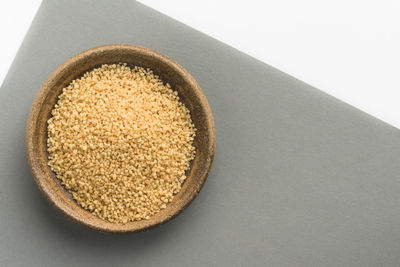 High angle view of food in bowl against white background