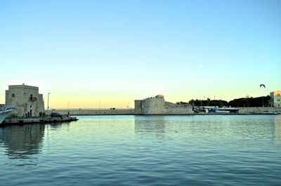 Scenic view of sea against clear sky during sunset