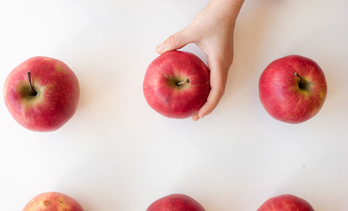 Close-up of apples on apple against white background