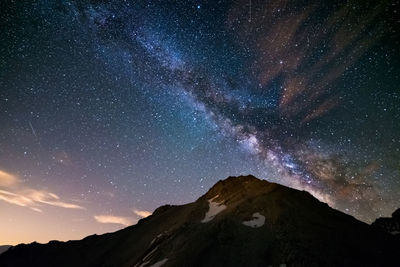 Scenic view of mountains against sky at night