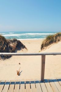 Scenic view of beach against clear sky