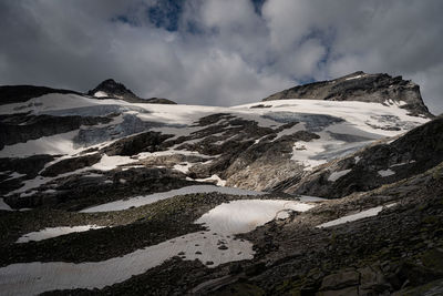 Scenic view of glacier and mountain against sky