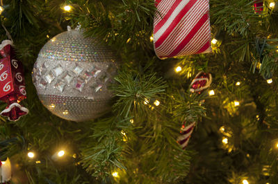 Close-up of illuminated christmas tree