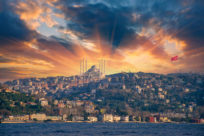 Cityscape against sky during sunset