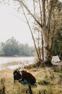 Mother and daughter outdoors