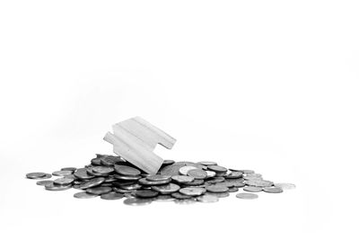 Close-up of stack against white background