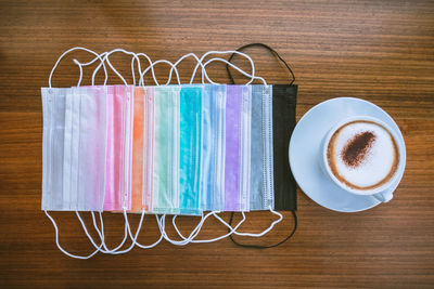 High angle view of coffee on table