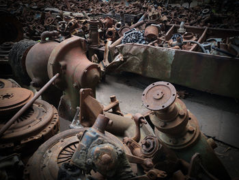 High angle view of abandoned machinery
