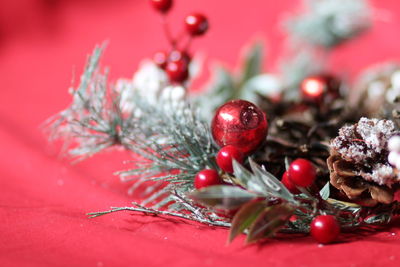 Close-up of christmas tree on table