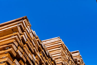 Low angle view of historic building against clear blue sky