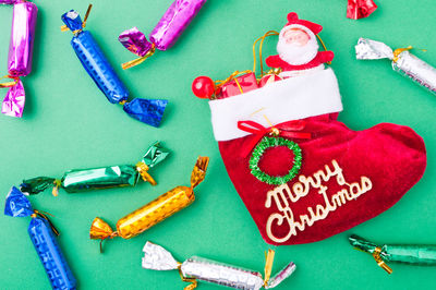 High angle view of text on table