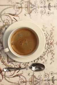 Directly above shot of coffee cup on table