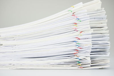 Close-up of white papers on table