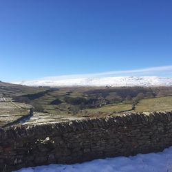 Scenic view of landscape against clear blue sky