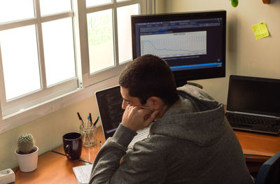 Man using computer at home