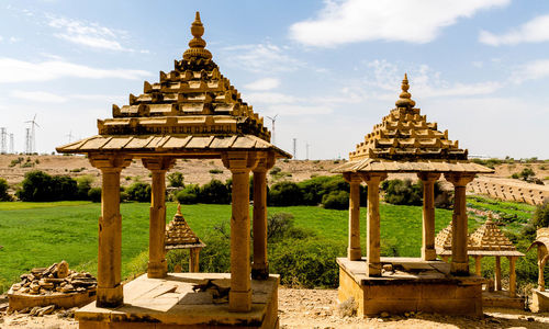 The golden cenotaphs of bada bagh near the city of jaisalmer