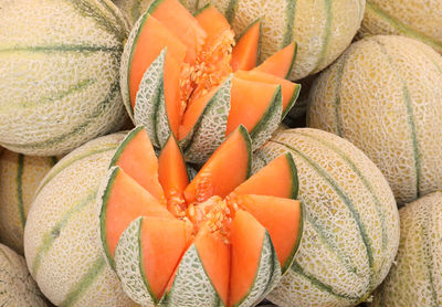 High angle view of orange fruits in market