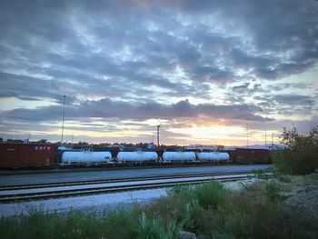 Train against sky during sunset