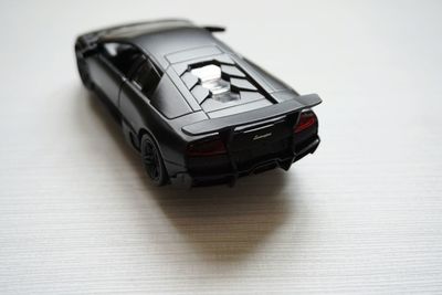 High angle view of toy car on table