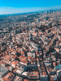 High angle view of buildings in city