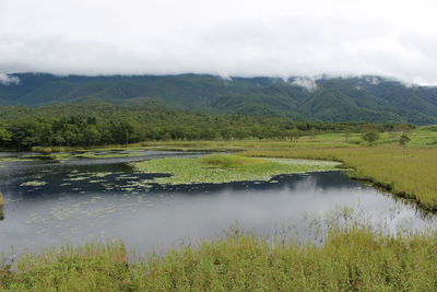 Scenic view of lake against sky