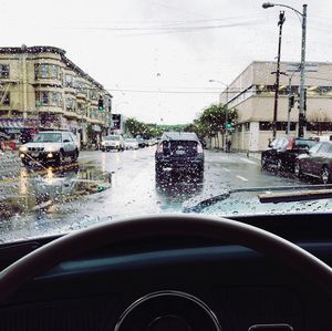 Road seen through car windshield