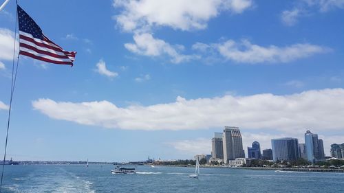 Scenic view of sea and buildings against sky