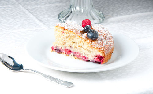 High angle view of cake in plate