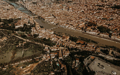 High angle view of buildings in town