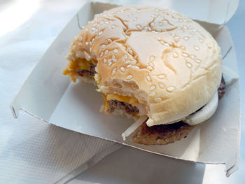 Close-up of burger in plate