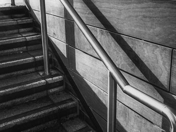 High angle view of metal railing on staircase