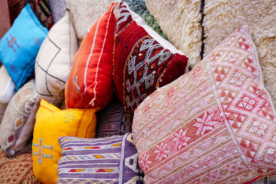 Colorful cushions for selling on a market in morocco