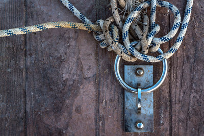 High angle view of rope on ring