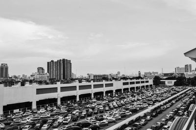 High angle view of buildings against sky