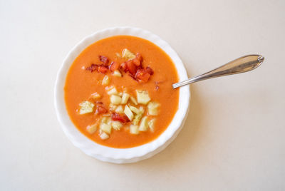 Directly above shot of soup in bowl